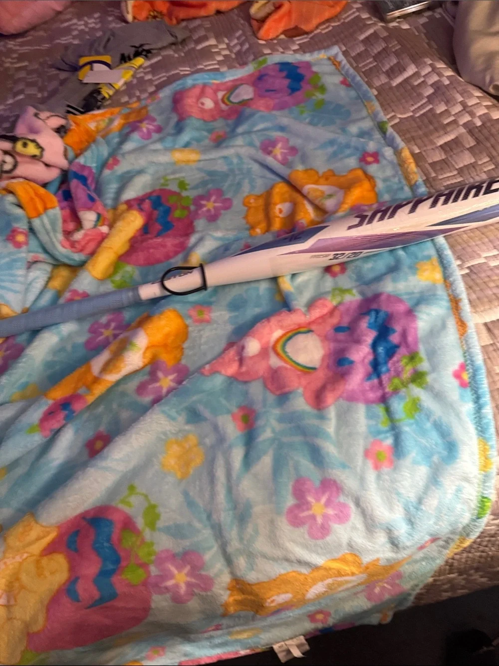 Easton Light Blue Kids Hooded Plush Robe with Colorful Character Print